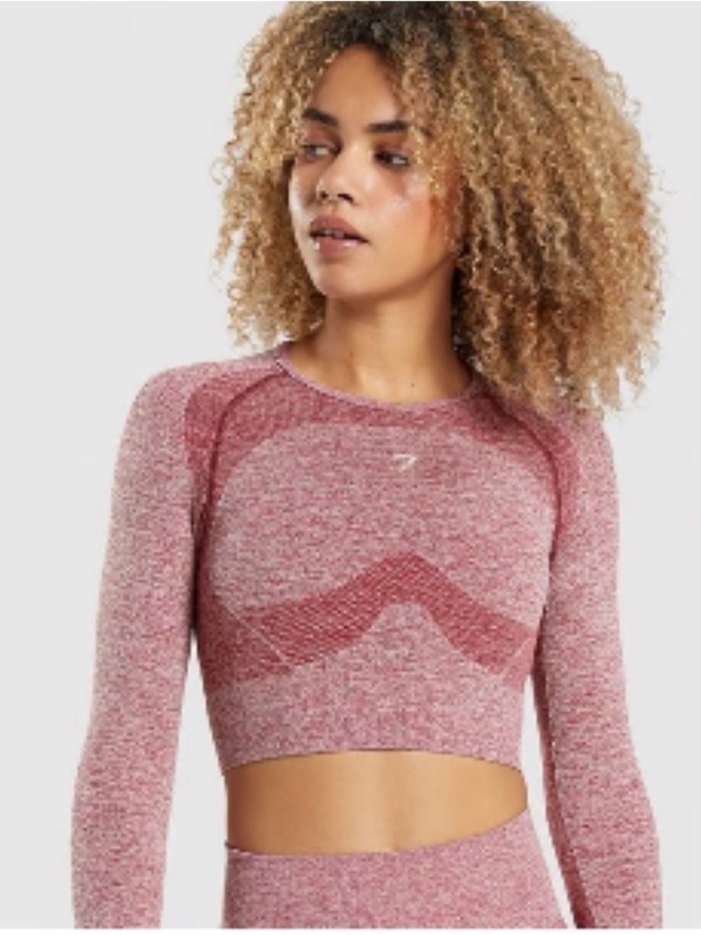 Seamless Long Sleeve Crop Top - Maroon Heather